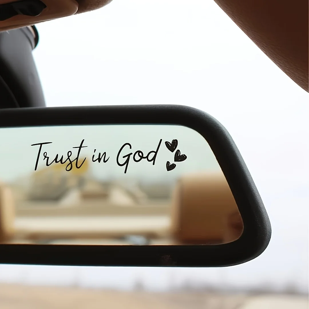 6pcs 2D Flat Trust In God Hearts Quote Vinyl Sticker, Decal for Car Rearview Mirror Decor, Holiday Gift