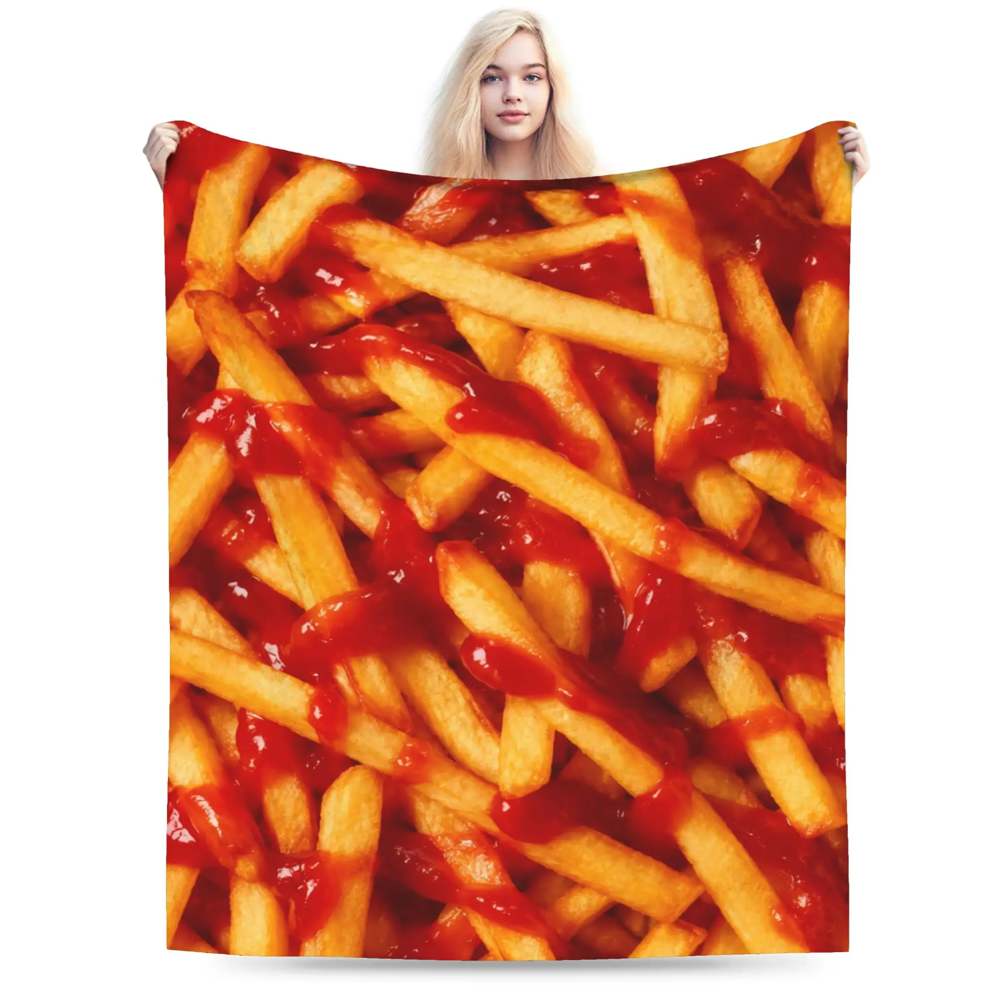 Super Warm BlanketGirls Boys Airplane Travel Spicy French Fries Throw Blanket  Flannel Bedspread For Couch Chair Sofa Bed Cover