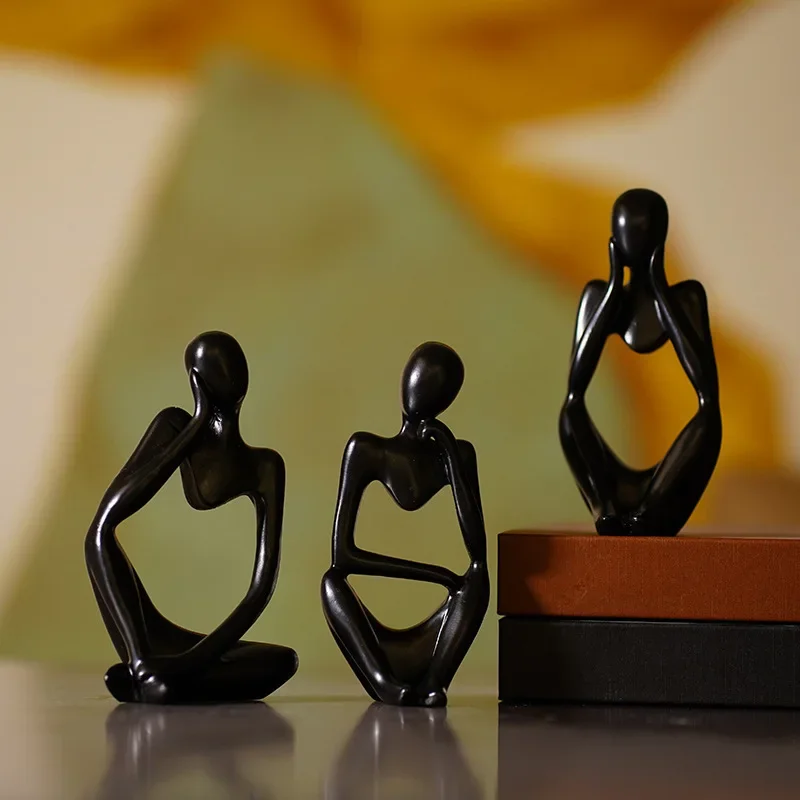 3pcs The Thinker Statues Abstract Sculptures Yoga Figurine Nordic Living Room Home Office Decor