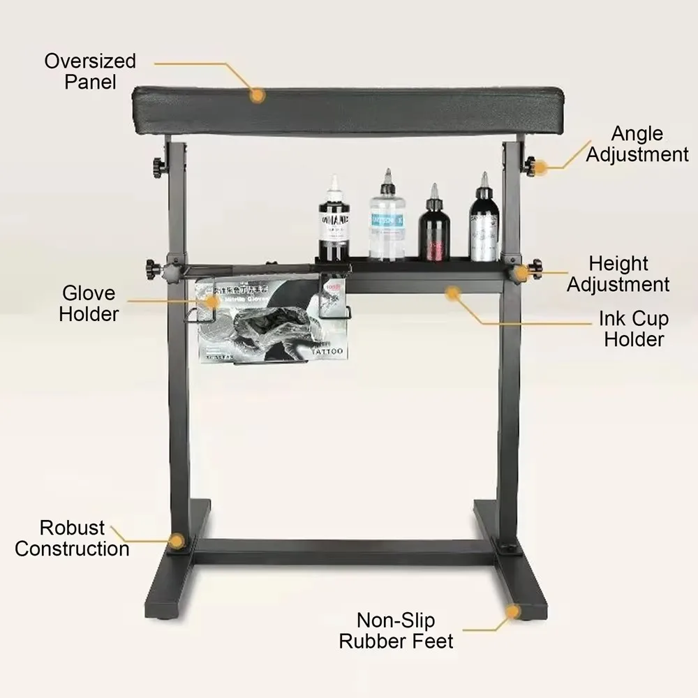 حامل مسند ذراع الوشم، مسند ذراع كبير الحجم، مسند ذراع قابل للتعديل، مسند للساق مع حامل ثلاثي القوائم للوشم، وسادة إسفنجية للذراع