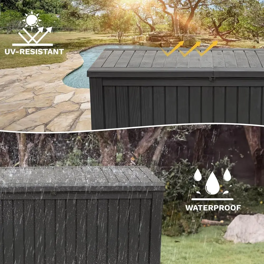 220 Gallon Extra-Large Patio Deck Box, Waterproo Resin Outdoor Storage Box with Removable Divider or Patio, Garden, Pool, urnitu view 5
