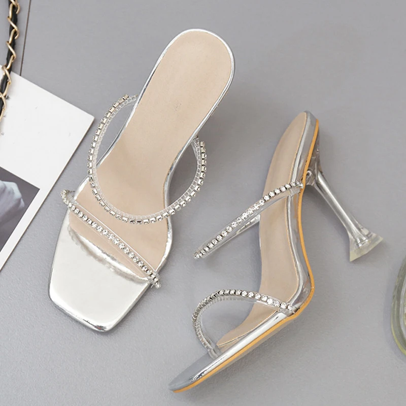 

Мюли женские прозрачные на странном каблуке, сандалии с квадратным носком, прозрачные босоножки из ПВХ, Размеры 35-42