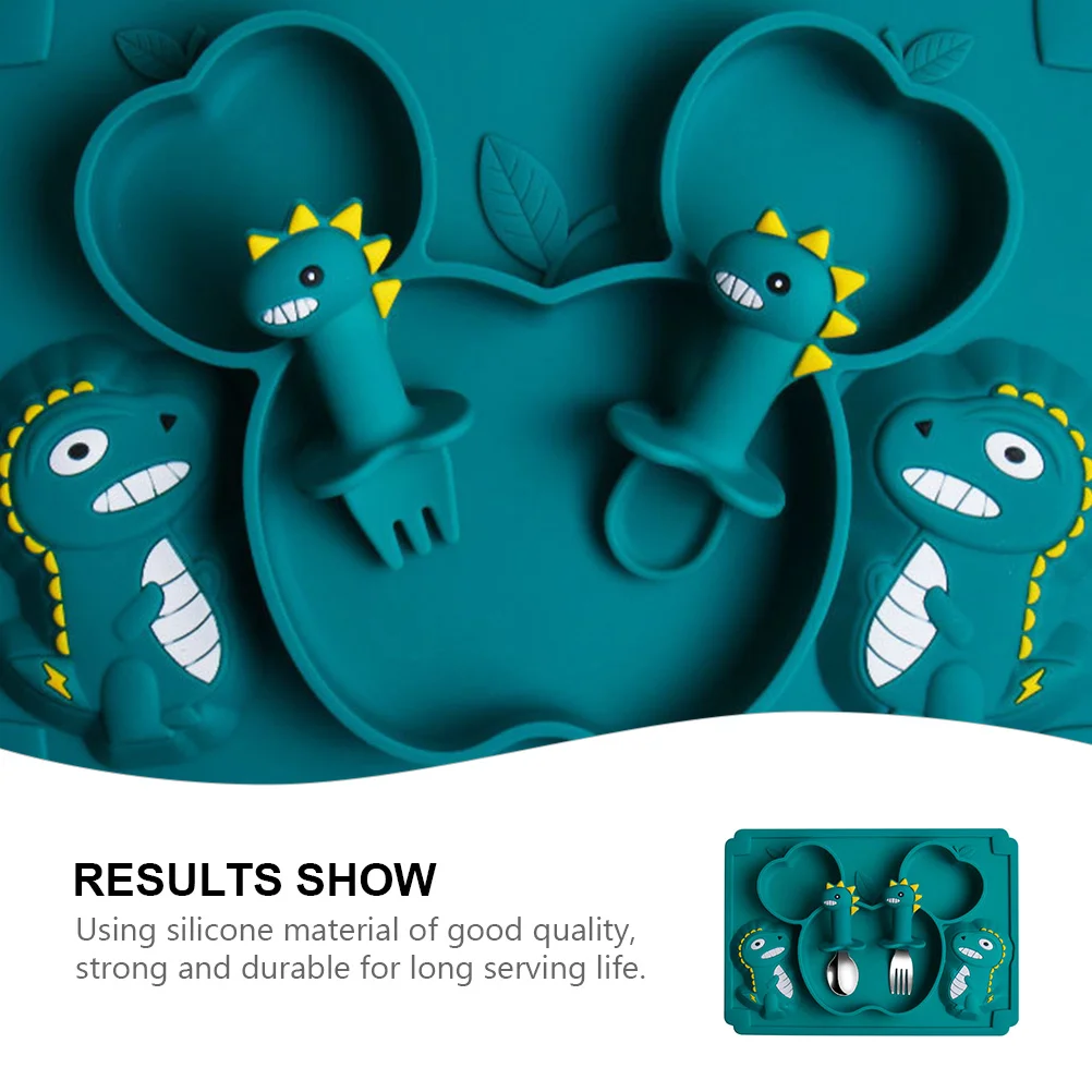 

1Set Baby Silicone Tableware Set Suction Plate Fork Spoon Durable Food Bowl Microwave Safe Baby Dinner Set Dish Plate