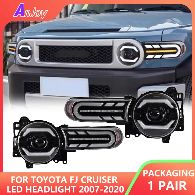 

Для Toyota FJ Cruiser 2 шт. светодиодные фары 2007-2020 фары FJ Cruiser DRL указатель поворота дальнего света линза проектора «ангельский глаз»