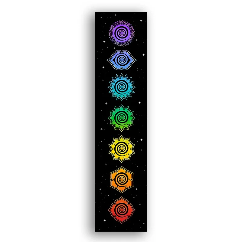 Regenboogchakra's Tapijt Boeddhisme Yoga Kosmische Energiecentra Meditatie Wandtapijten Zwarte Muur Opknoping Slaapkamer Drom Home Decor