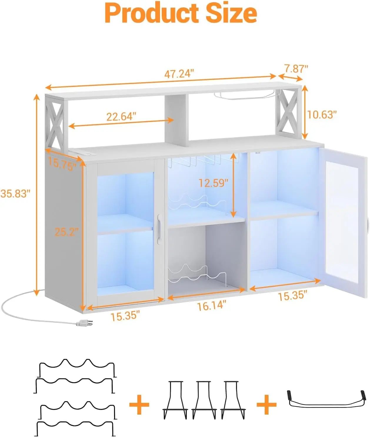 Wine Bar Cabinet with Wine Rack Glass Holder Coffee Bar Storage Cabinet with LED Lights for Home Kitchen Living Room Dining Room