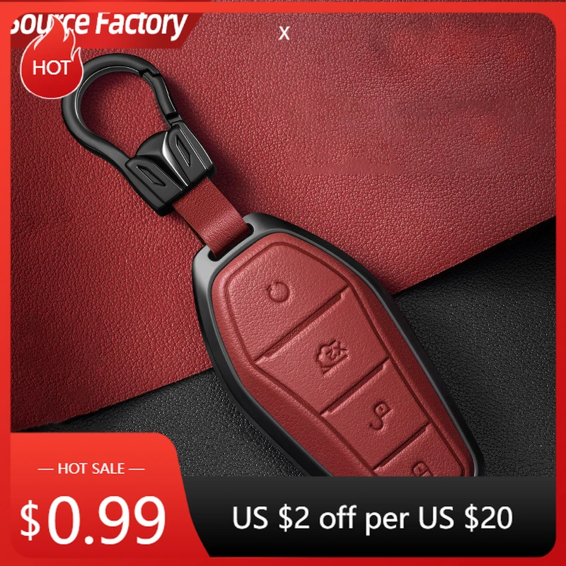 

Car Stickers Metal Leather Car Remote Key Cover Case Holder shell Fob For BYD New ATTO 3 Song Pro Shark 6 Dolphin Seagull S