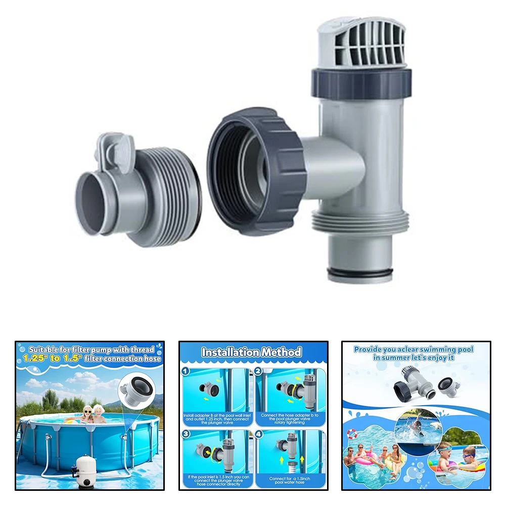 

Клапан плунжера для бассейна 1,25-1,5 дюйма, тип B, шланг, адаптер для замены резервуара Intex, совместимые аксессуары для плавания