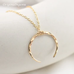 Handmade Moon Necklaces Jewelry Gold Filled/925 Silver Pendant Vintage Boho Choker Kolye Hammered Moon Jewelry For Women