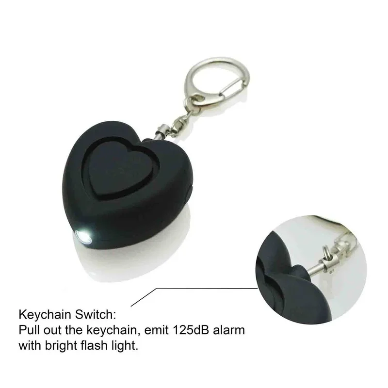 Personal Anti-attack Security Panic Loud Alarm Emergency Keychain Self Defense Heart Shape Women Alarm Potable Alarm Device