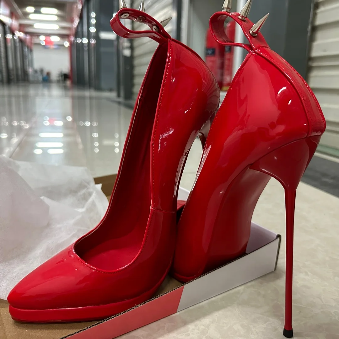 

Sexy Lace-Up Runway Style Studded Nightclub Party Style Women's Performance Shoes Rivets Belt Pointed-Toe 16cm Super High Heels