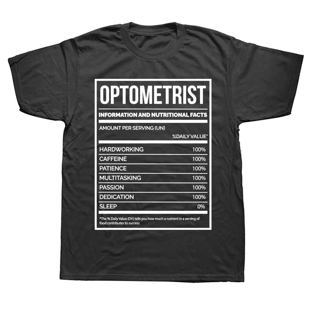 Novelty Optometrist Funny Optometry Nutrition Label T Shirt Graphic Cotton Streetwear Short Sleeve Birthday Gifts Summer T-shirt