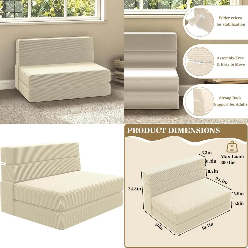 Convertible Memory Foam Sofa Bed with Back Support, Futon Floor Mattress for Living Room, Sleeper Chair Ideal for Guests