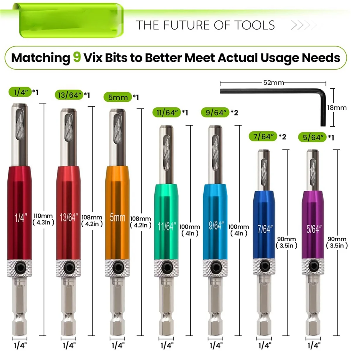 Self Centering Drill Bit Set 1/4Inch Hex Shank Vix Bit, 5/64In to 1/4In Center Drill Bit Set Custom Hinge Drill Bit Set