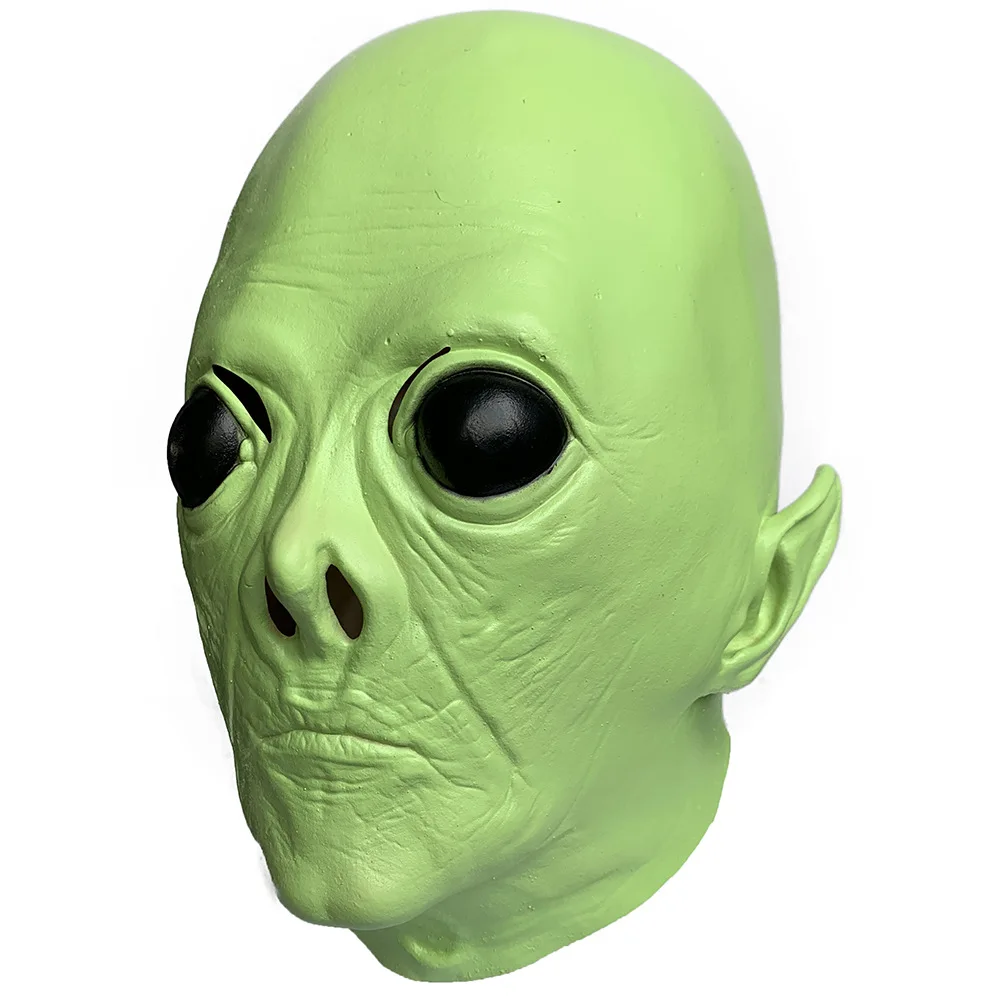 Realistische Alien-Vollkopf-Latexmaske mit Großen Augen Sci-Fi-Kreatur-Kopfbedeckung für Halloween-Cosplay, Maskerade-Party und Kostümzubehör – Detail 4