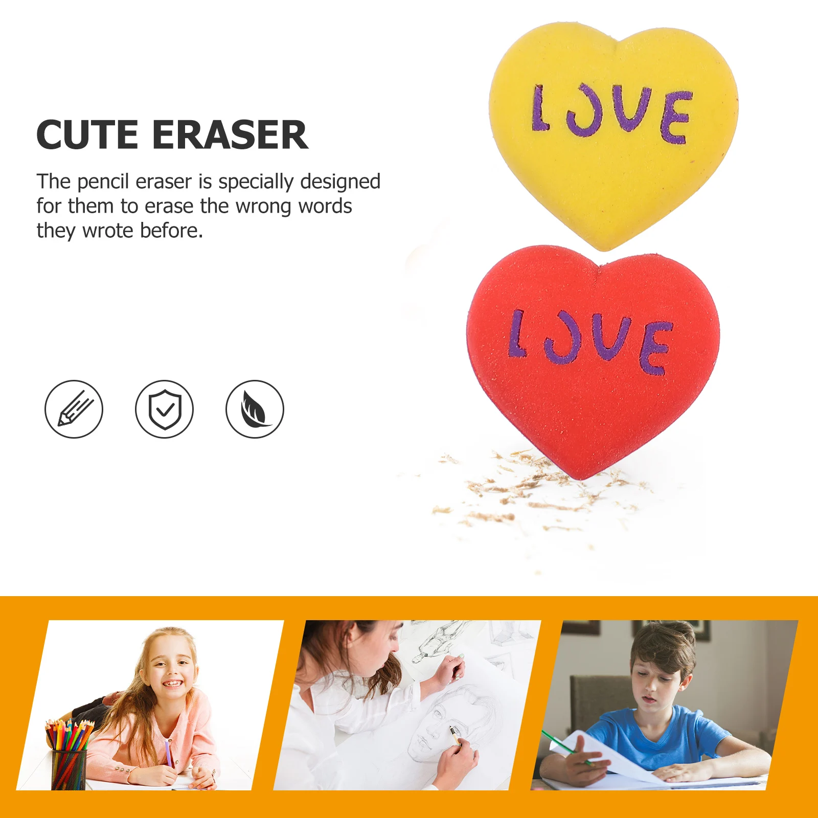 20 قطعة من ممحاة الرسوم المتحركة المطاطية على شكل قلب، إبداعية لطيفة صغيرة مبتكرة للفصول الدراسية