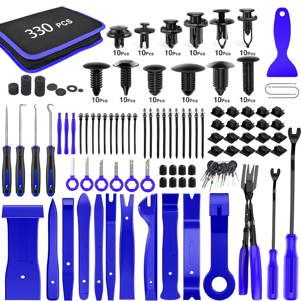 

330Pcs Car Door Clip Car Disassembly Tools Set DVD Stereo Refit Kits Interior Plastic Trim Panel Dashboard Removal Tools