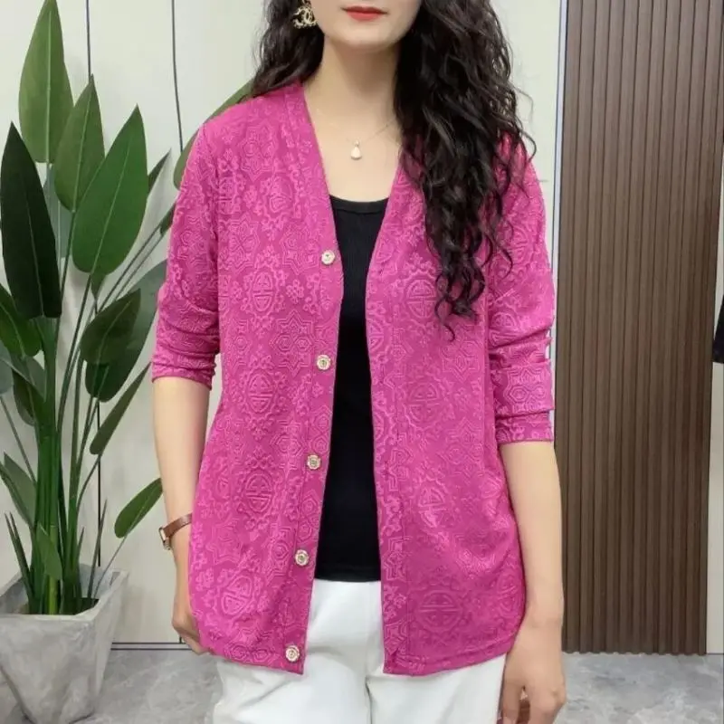 2024 New Summer Hippie Fashion Loose Casual Elegant Fashion Office Lady Coat Women Solid Color V Neck Long Sleeve Y2K Button Top