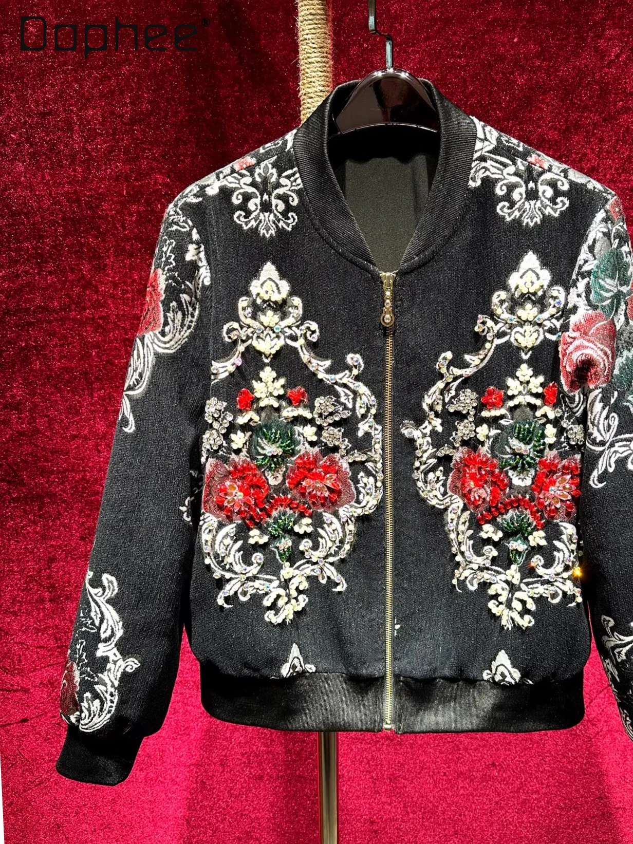 

High-end Heavy Beading Casual Elegant Versatile Slim Baseball Jackets for Women 2025 Autumn New Fashion Loose Causal Short Coat