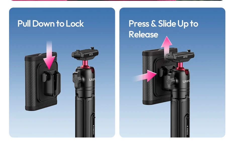 Ulanzi MT55 SnapGo Mini Selfie-Stick Stativ Overhead Mantis Rucksackhalterung für DJI Action6/Nano für Insta360 Go Ultra für Reisen – Detail 8