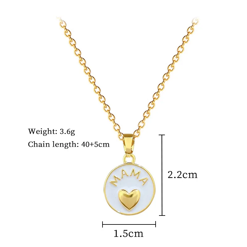 بسيطة الأبيض المينا ماما القلب جولة قلادة القلائد للنساء الذهب اللون الفولاذ المقاوم للصدأ سلسلة مجوهرات هدايا عيد ميلاد للأم