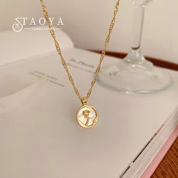 2023 New Irregular Round Shell Metal Rose Pendant Stainless Steel Necklace For Women's Sexy Neck Chain Party Luxury Jewelry