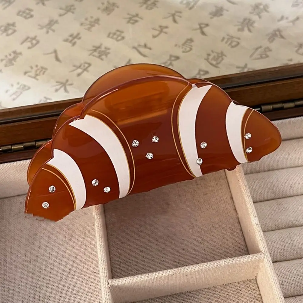 Creative Korean Style Croissant Hair Claw Funny Coffee French Diamond Crab Clip Headwear Kawaii Acetic Acid Shark Clip Girls