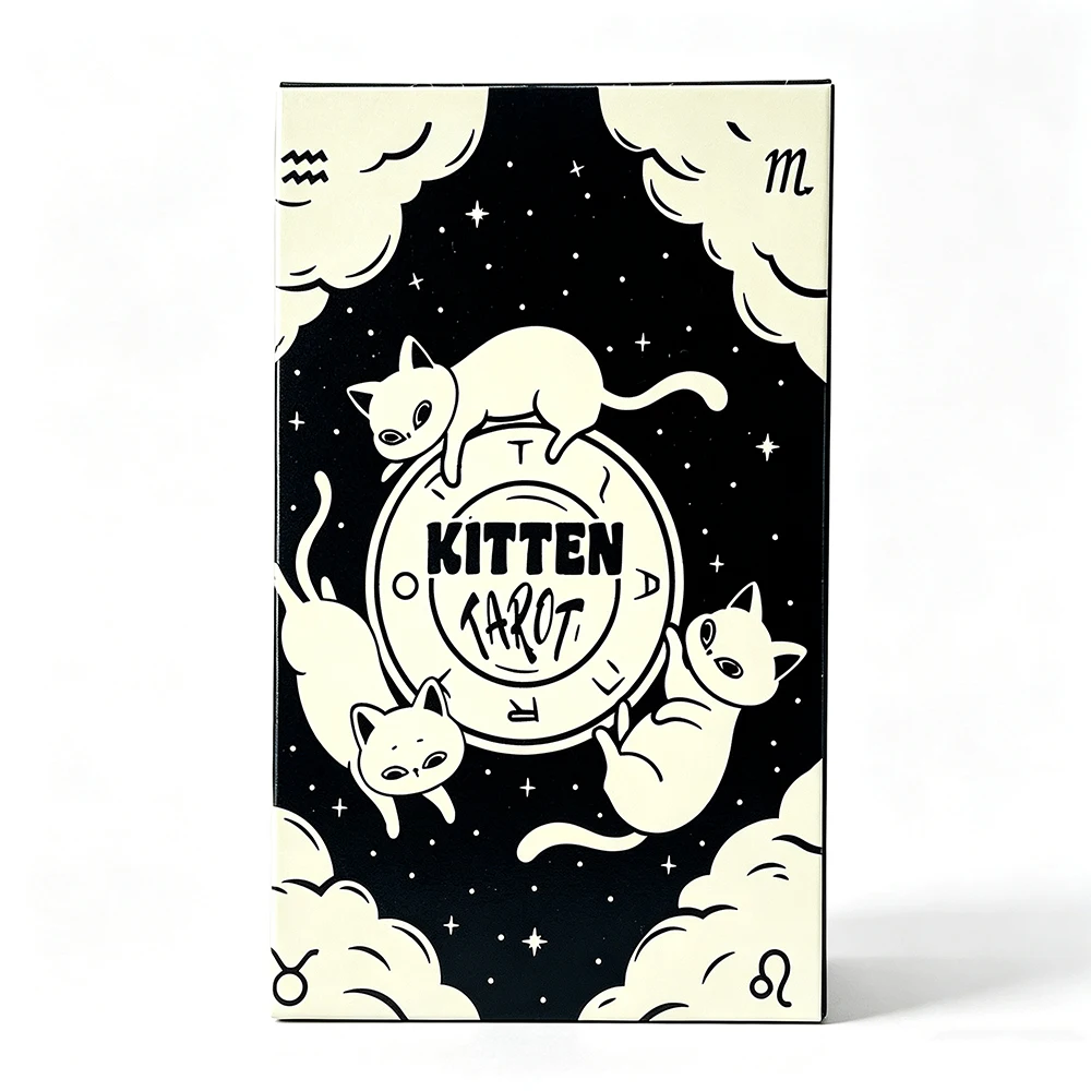 Kitten Tarot Deck 78‑Cards Cute Black‑White Kitten Art Tarot Cards Divination Fortune Telling Board Game for Beginner Cat Lovers