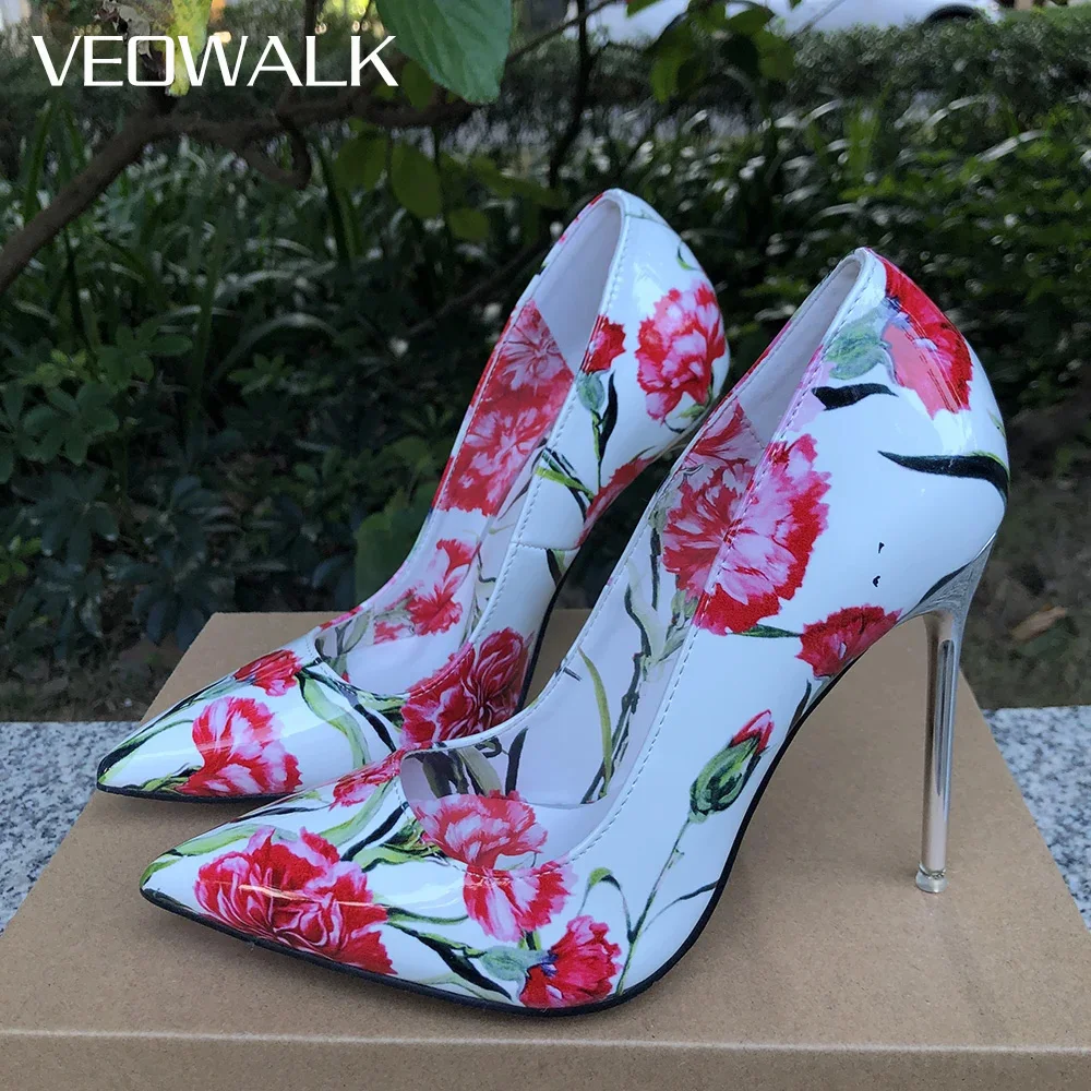 

Veowalk/пикантные женские туфли-лодочки на высоком металлическом каблуке 11 см с острым носком и цветочным принтом, элегантная женская удобная обувь для свиданий, модельные туфли