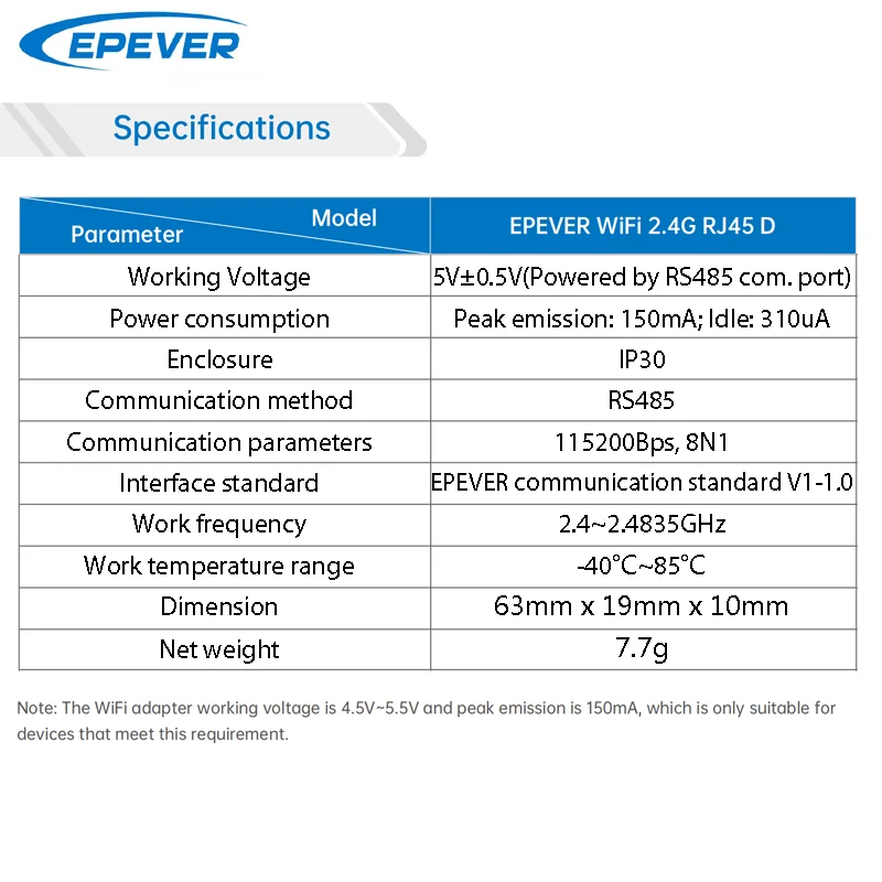 EPEVER WiFi Adapter for MPPT Solar Charge Controller EPEVER WiFi2.4G RJ45 D Communication Monitoring by Mobile Phone App