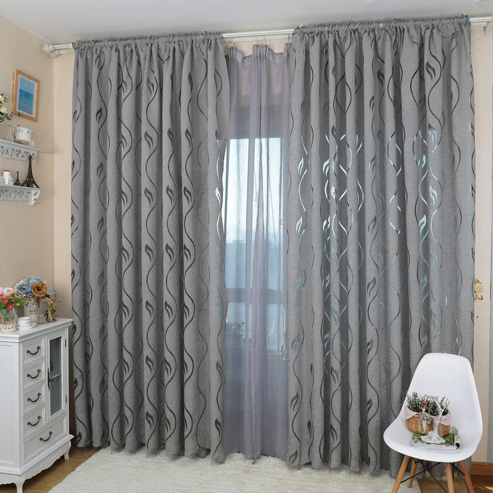Grey Jacquard Curtains for Living Room Hollow Out Foam Gauze Fabric Leaf Designer Gray Curtain Home Decor 1PC