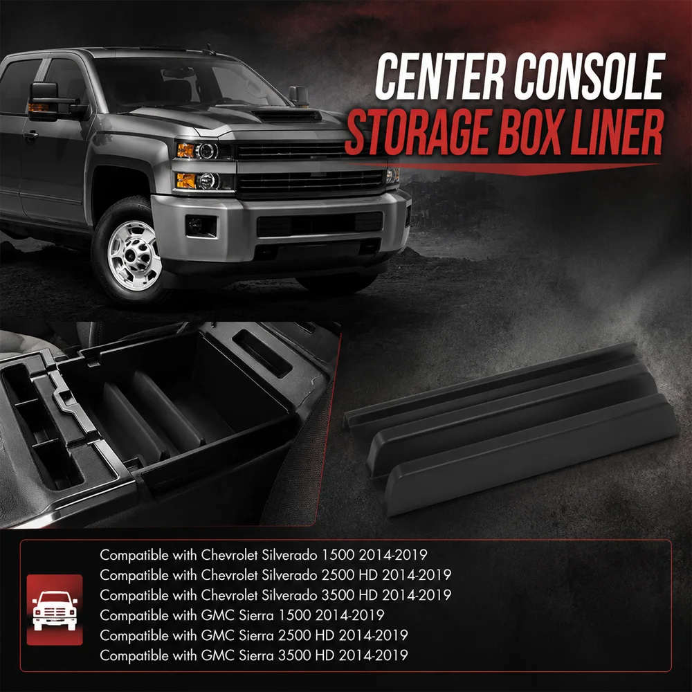 Black Rubber Center Console Rubber Liner for Chevrolet Silverado GMC Sierra 1500 2500 HD 3500 HD 2014-2019 22781201