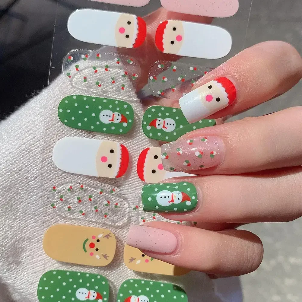 Christmas Sticker Nail Decal Winter Snowflake Semi-cured Gel Nail Wrap Sticker Long-lasting UV Lamp French Nail Decal Waterproof