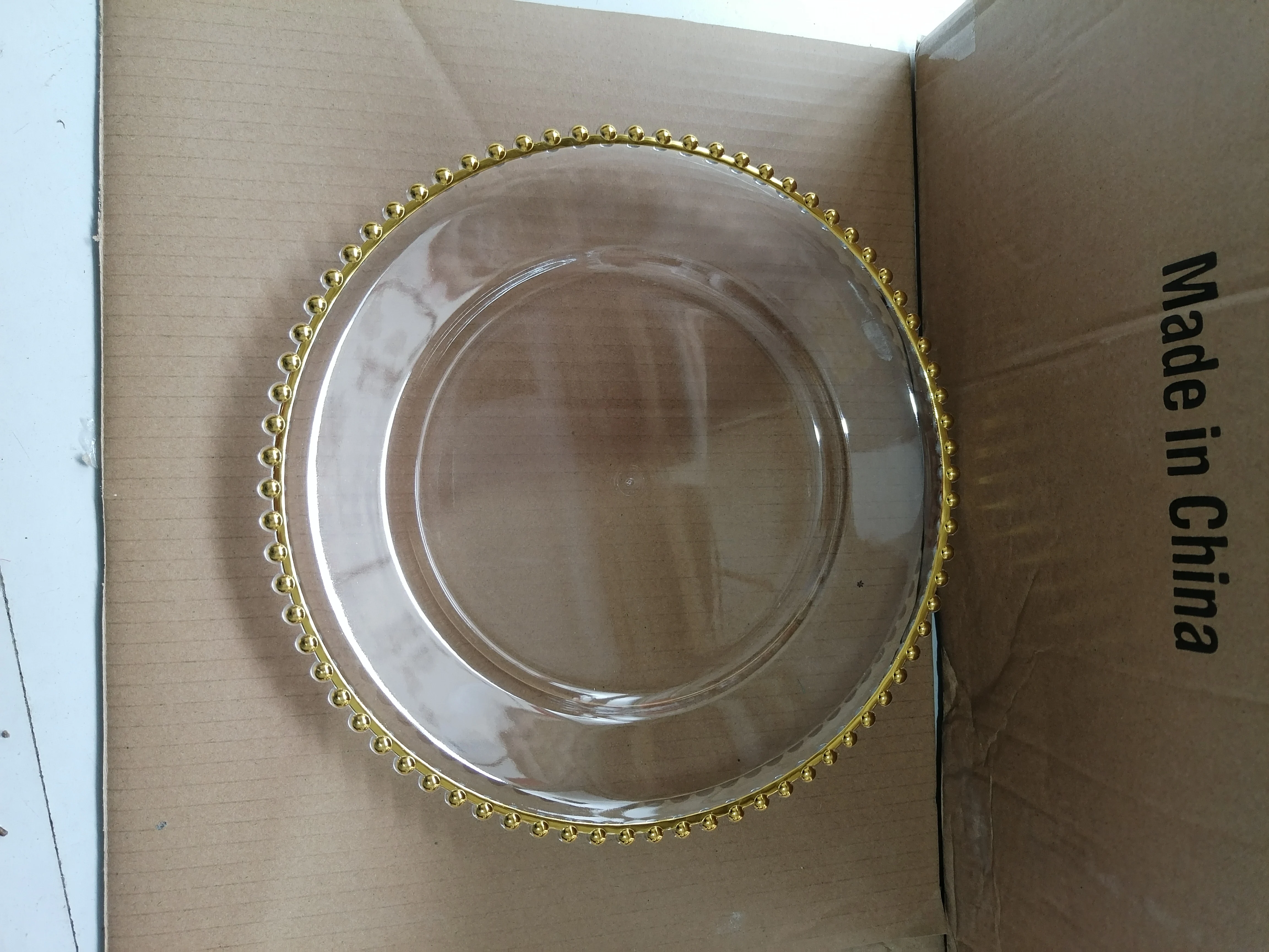 120pcs Clear Charger Plate with Gold Beads Rim Acrylic Plastic Decorative Dinner Serving Wedding Xmas Party Decor