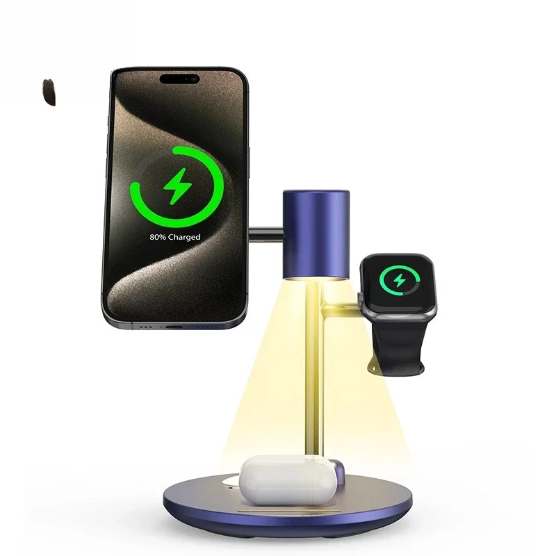 

4-in-1 magnetic refrigeration wireless charger, night light foldable mobile phone holder