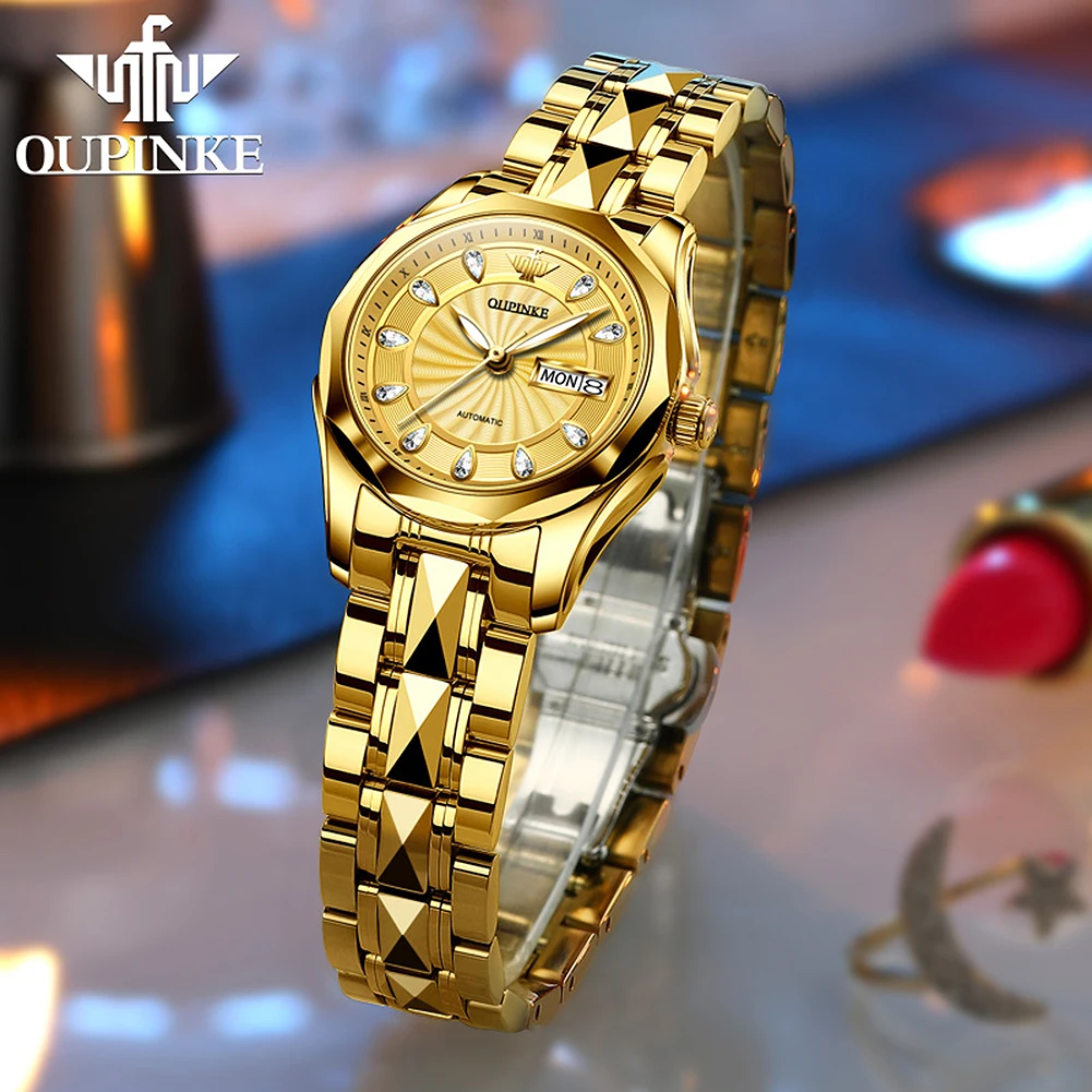 OUPINKE 3172 Luxury Brand Women Mechanical Watch Fashion Original HD Sapphire Mirror Calendar Waterproof Women Watch Dress Set