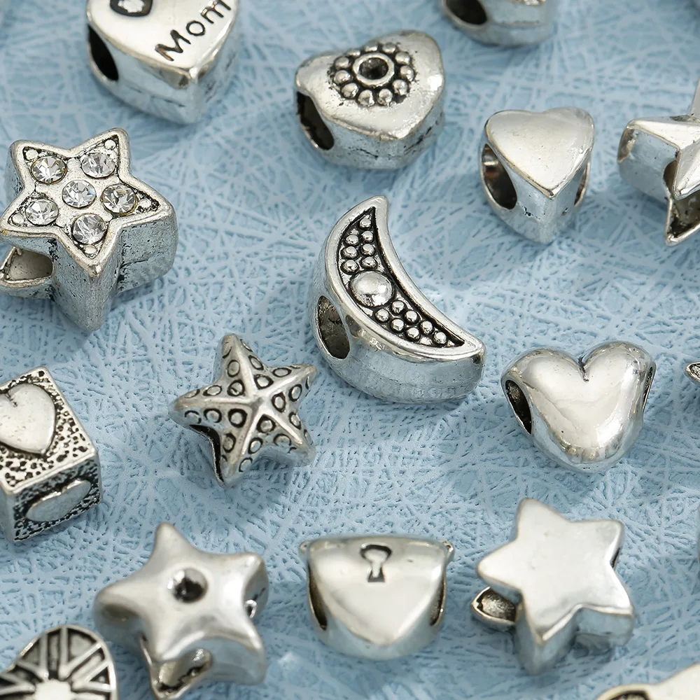 Bracciale e accessorio a catena realizzato a mano con perline distanziatrici in argento antico personalizzato fai da te con foro grande in lega retrò