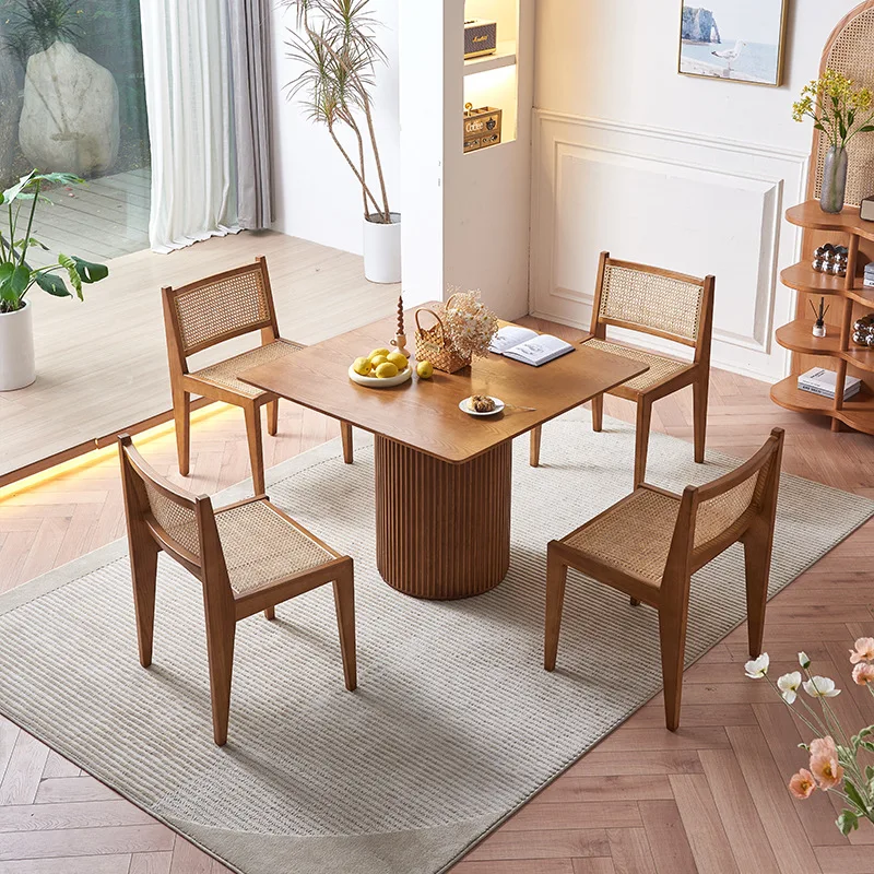 LMM Japanese-style rattan dining table Household wabi-sabi wind B & B hotel solid wood dining table and chair combination