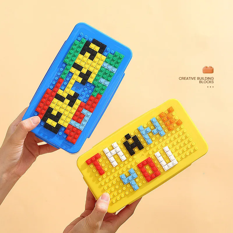 Building Block Lunch Box for Kids, Plastic Game Bento Box, School Picnic Food Container with Bag, Girls and Boys