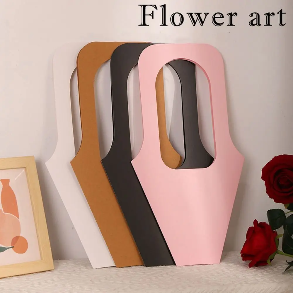 10 stücke Romantische Griff Kraft Papier Blume Taschen DIY Papier Blume Anordnung Box Tragbare Bouquet Verpackung Box Lehrer Tag