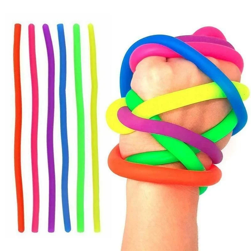 24pcs Soft Rubber Noodle Elastic Rope Toys Stretch String Decompression Toy Stretchy String Fidget Relief Stress Vent Toys A+