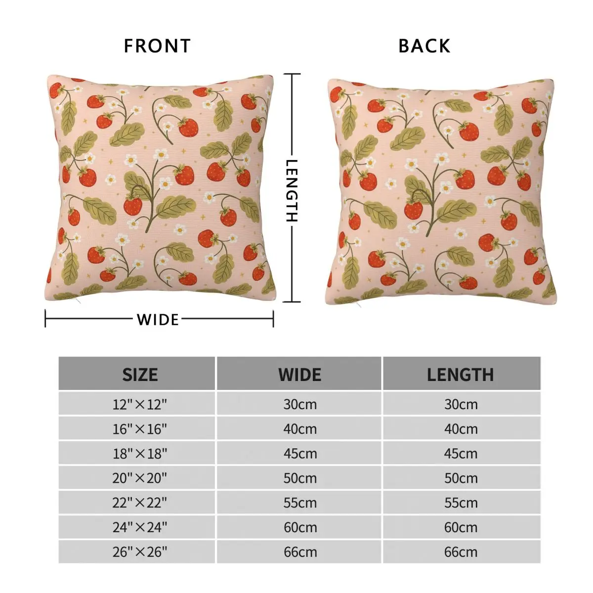 Sweet Strawberries Pillowcase Polyester Linen Velvet Printed Zip Decorative Bed Cushion Cover 45x45