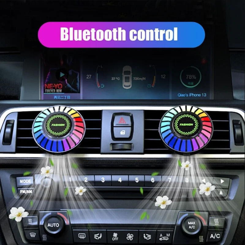 

24 LED Light RGB Sound Control Voice Rhythm Ambient Pickup Lamp For Car Diffuser Vent Clip Air Fresheners Fragrance APP Control