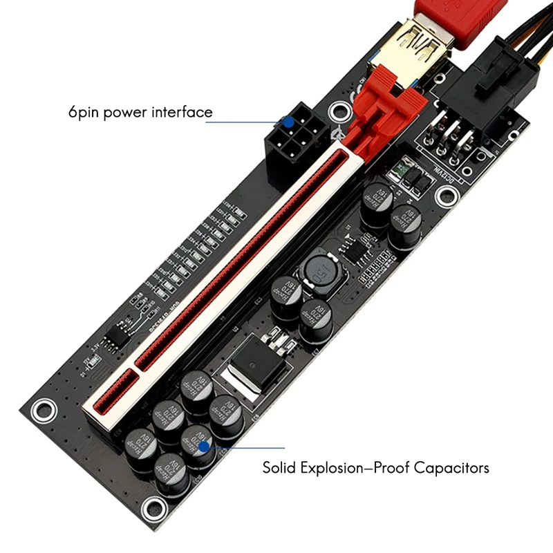 ビットコインマイニング用グラフィックライザーカード,ver011s,pci-e,1x〜16x,USB 3.0, 60cm, 10個のソリッドコンデンサ,LEDライト