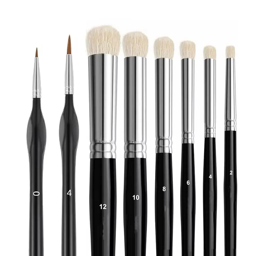 8pcs Miniature Painting Dry Brush Set with 6 Drybrushes and 2 Small Detail Brushes for Model Making and Miniature Model Painting