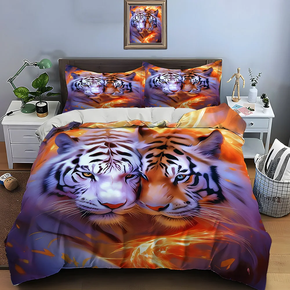 

Two tigers with fiery glow Print Soft Comfortable Duvet Cover Bedding Set Included 1*Duvet Cover 2*Pillowcases Luxury gifts