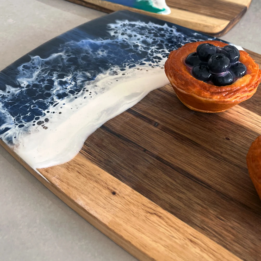 

Resin Cutting Large Wood Chopping Board for Meat Pizza Vegetables Cheese Acacia Kitchen Countertop Steak Board Unique Design