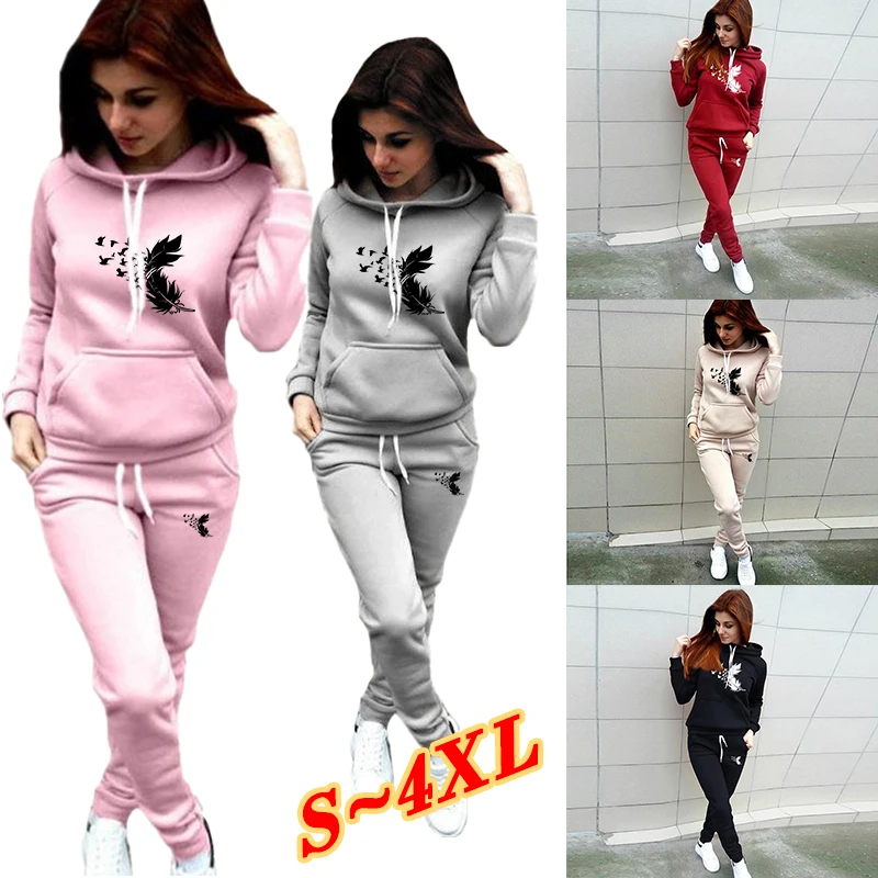 

2023 New Printed Women's Hoodie Set Fashion Daily Sportswear Women's Pullover Hooded Sportswear+Pants 2 Piece Set