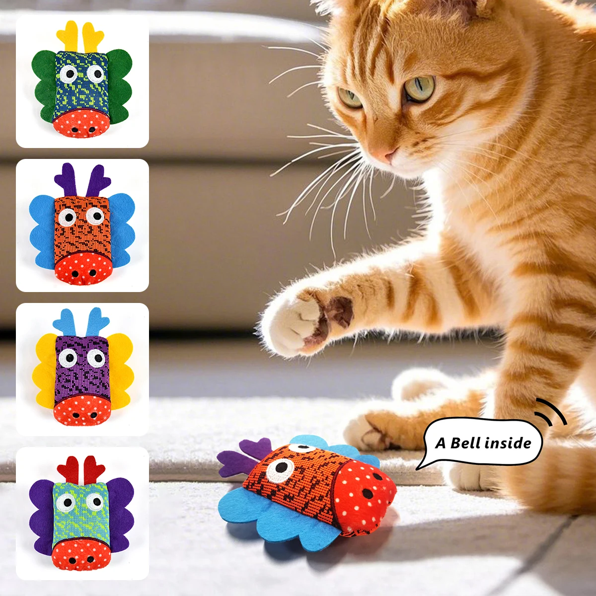 1 Stück Haustier-Katzenspielzeug, interaktives Spielzeug mit Glocken-Sound-Drachenmodell-Design für Katzen und Hunde zum Verpacken und Kauen