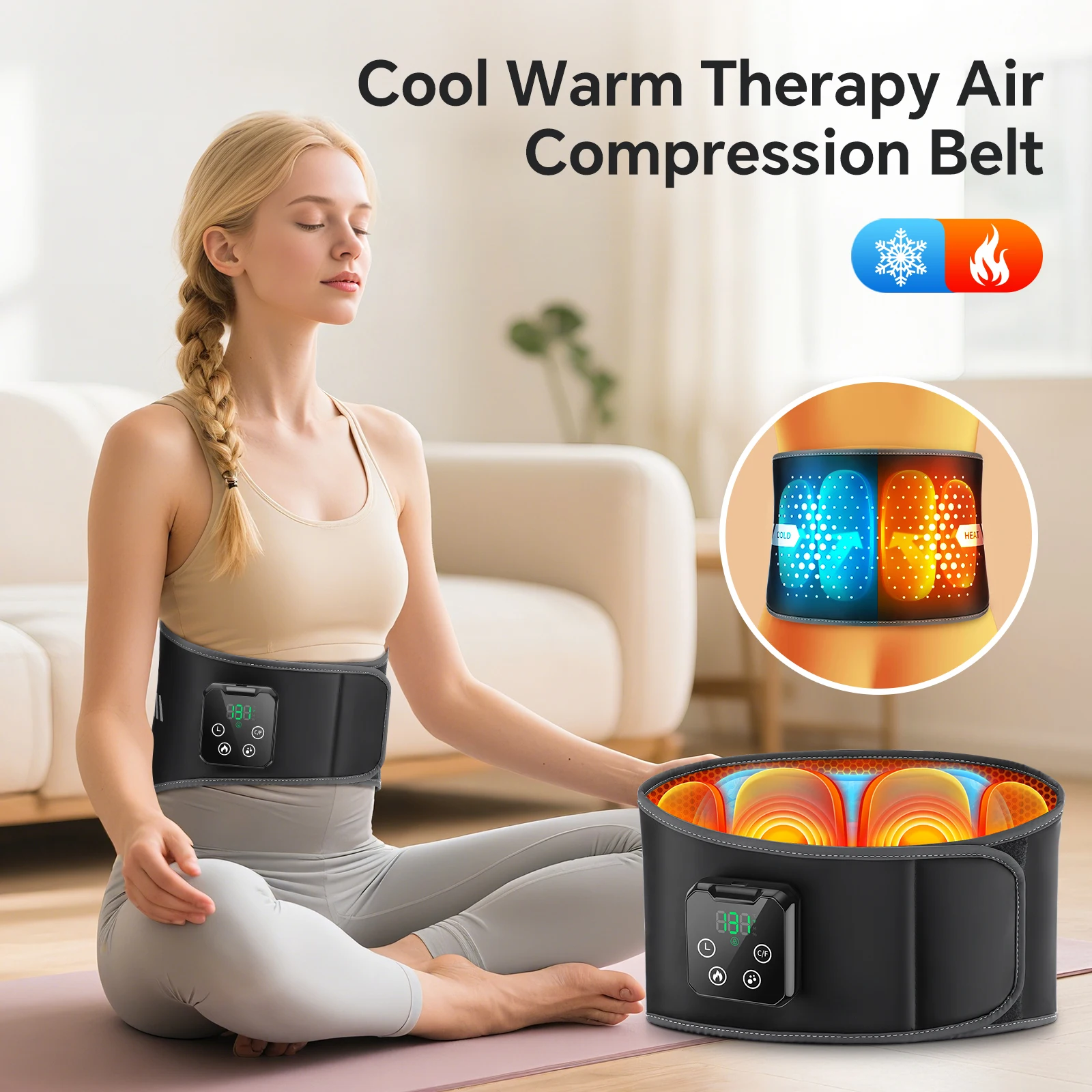 

2in1 Hot Compress Ice Pack Pad Heating Vibration Massager for Back Waist Home Use Wearable Belt Body Muscle Nursing Care